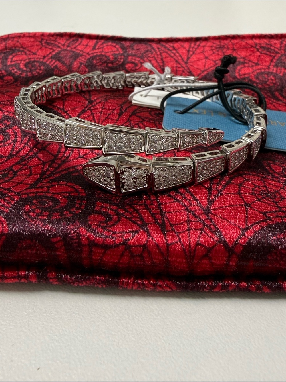 Crystal-Accented Silver Snake Link Bracelet - Women's Jewelry